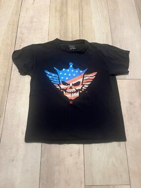 WWE - Cody Rhodes - American Flag- Black Tee with Red White and Blue Flag Skull